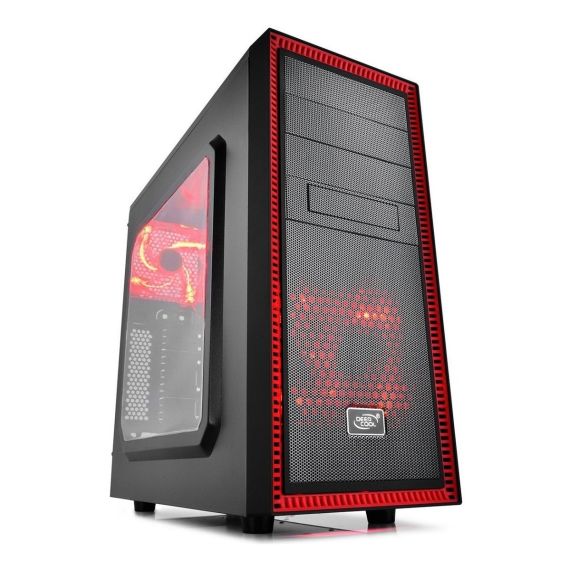 CARCASA DEEPCOOL TESSERACT SW-RD / W/OPSU / SIDE PANEL / 2X 120MM RED LED FAN / ATX / BLACK/RED