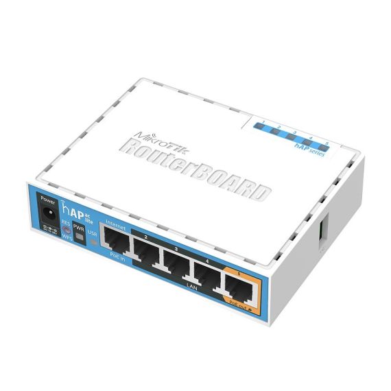 MIKROTIK ROUTERBOARD HAP AC LITE,  DUAL BAND WIRELESS ROUTER, 2.4GHZ DUAL + 5GHZ, AP/BRIDGE/STATION/WDS, 802.11B/G/N/AC, 1 WAN+4 LAN, USB PORT FOR 3G/4G MODEM, 2XINTERNAL ANTENNAS, WIRELESS CHIP QCA9887 650MHZ, RAM64MB, POEIN, POEOUT, ROUTEROS