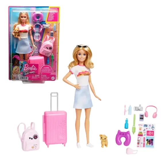 КУКЛА BARBIE "ТУРИСТИЧЕСКИЙ НАБОР С ЩЕНКОМ" HJY18