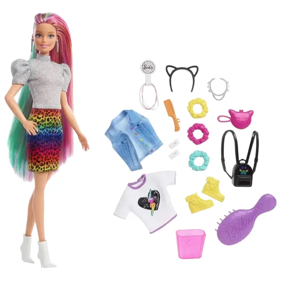 КУКЛА BARBIE " ЛЕОПАРДОВЫЕ РАДУЖНЫЕ ВОЛОСЫ " GRN81