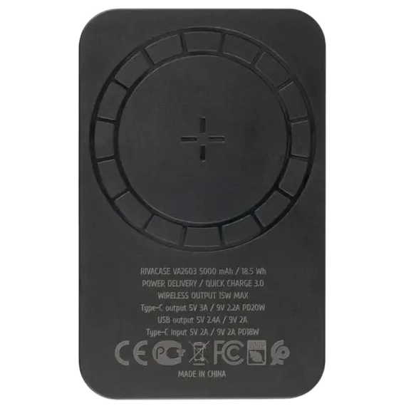 ПОРТАТИВНОЕ ЗАРЯДНОЕ УСТРОЙСТВО RIVACASE VA2603, 5000МА·Ч, ЧЁРНЫЙ