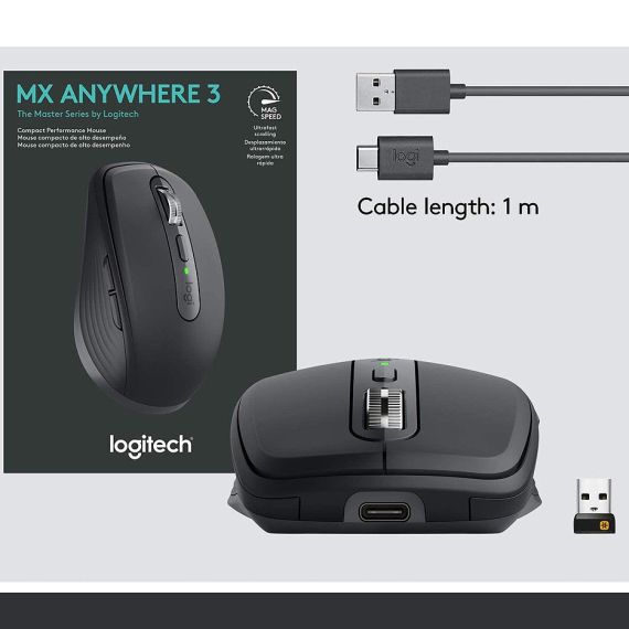 МЫШЬ БЕСПРОВОДНАЯ LOGITECH WIRELESS MOUSE MX ANYWHERE 3S GRAPHITE, 6 B