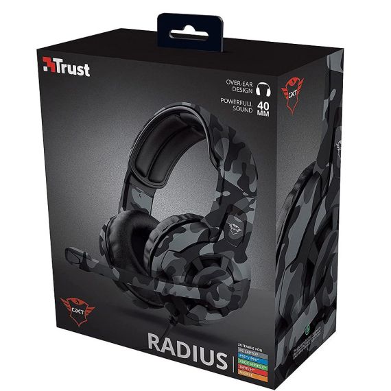 TRUST GAMING GXT 411K RADIUS MULTIPLATFORM HEADSET - BLACK CAMO, 40MM