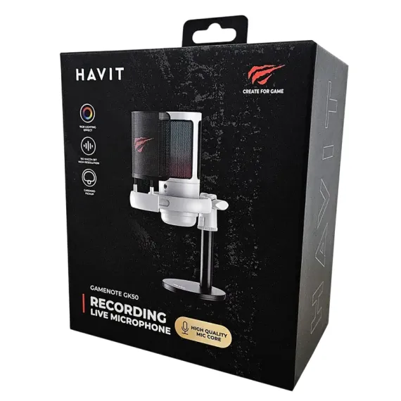 ИГРОВОЙ МИКРОФОН HAVIT GK50, ПРОВОДНОЙ, БЕЛЫЙ