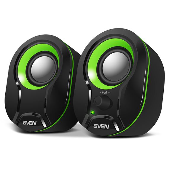 SVEN 290 BLACK-GREEN (USB), 2.0 / 2X2,5W RMS, POWER LED, USB POWER