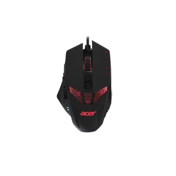 ACER NITRO NMW810 USB OPTICAL MOUSE - 4000DPI,  RGB 6 COLOR BACKLIGHT LED, CABLE 1.5M, 8 BUTTONS - ONE OF WHICH IS BURST FIRE, ACCELERATION - 20G OF ADDITIONAL WEIGHT (4 X 5G EACH), BLACK.