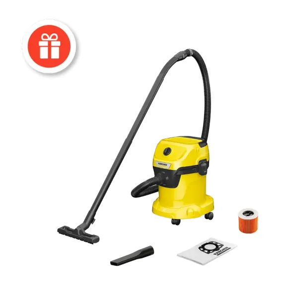 ПЫЛЕСОС KARCHER WD 3 V-15/6/20 + ФИЛЬТР-МЕШКИ KFI 357, ЖЁЛТЫЙ