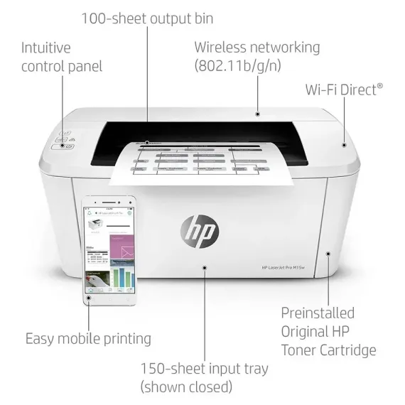ЛАЗЕРНЫЙ ПРИНТЕР HP LASERJET PRO M15W, A4, БЕЛЫЙ