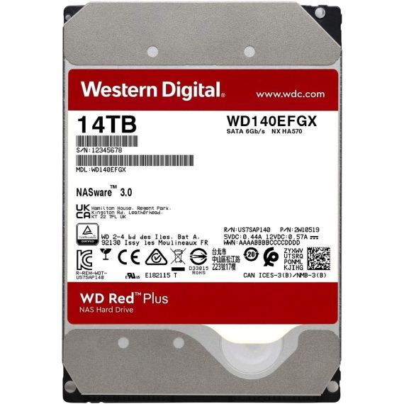 3.5" HDD 14.0TB  WESTERN DIGITAL WD140EFGX CAVIAR(R) RED(TM) PLUS NAS, CMR DRIVE, 7200RPM, 512MB, SATAIII
