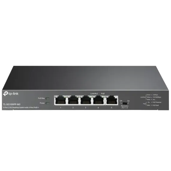 POE КОММУТАТОР TP-LINK TL-SG105PP-M2, 4X 802.3AF/AT/BT POE++