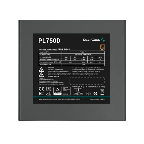 БЛОК ПИТАНИЯ ДЛЯ КОМПЬЮТЕРОВ DEEPCOOL PL750D, 750ВТ, ATX, НЕМОДУЛЬНЫЙ