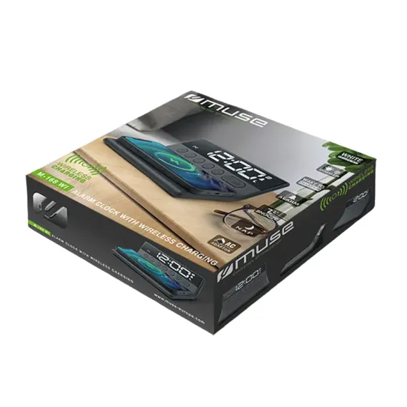 БУДИЛЬНИК С БЕСПРОВОДНОЙ ЗАРЯДКОЙ MUSE M-168 WI, ЧЁРНЫЙ