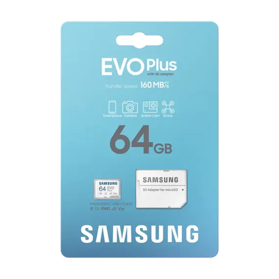 КАРТА ПАМЯТИ SAMSUNG EVO PLUS MICROSDXC, 64ГБ (MB-MC64SA/CN)