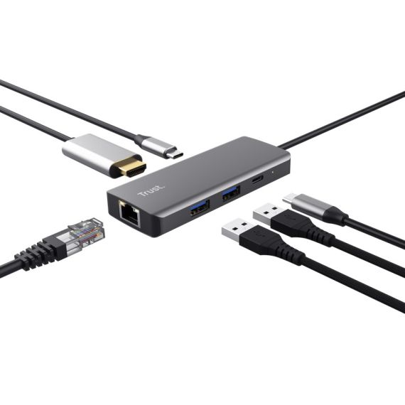 МНОГОПОРТОВЫЙ АДАПТЕР TRUST DALYX/ USB-C/ 2XUSB-A/ 2XUSB-C/ HDMI/ RJ45/ SD