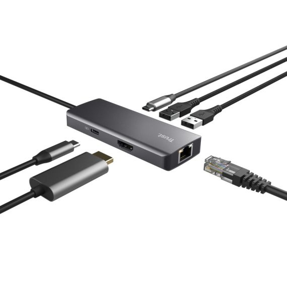 МНОГОПОРТОВЫЙ АДАПТЕР TRUST DALYX/ USB-C/ 2XUSB-A/ 2XUSB-C/ HDMI/ RJ45/ SD