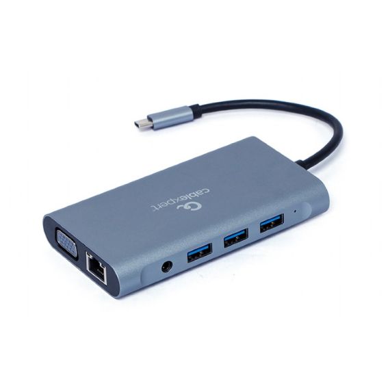 МНОГОПОРТОВЫЙ АДАПТЕР GEMBIRD A-CM-COMBO7-01/ USB-C/ 3XUSB-A/ 1XUSB-C (PD 100W)/ HDMI/ VGA/ MINIJACK 3.5MM/ SD/ MICROSD