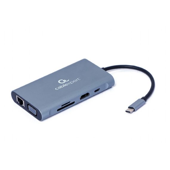 МНОГОПОРТОВЫЙ АДАПТЕР GEMBIRD A-CM-COMBO7-01/ USB-C/ 3XUSB-A/ 1XUSB-C (PD 100W)/ HDMI/ VGA/ MINIJACK 3.5MM/ SD/ MICROSD