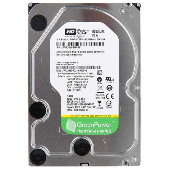 3.5 HDD WESTERN DIGITAL WD20EURX  AV-GP / 2TB / INTELLIPOWER / 64MB