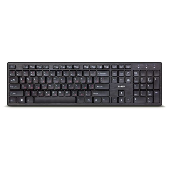 SVEN KB-E5900W, WIRELESS KEYBOARD, 107 KEYS, SLIM COMPACT DESIGN, LOW-PROFILE KEYS WITH SMOOTH STROKE, NANO RECEIVER, USB, BLACK, RUS/UKR/ENG