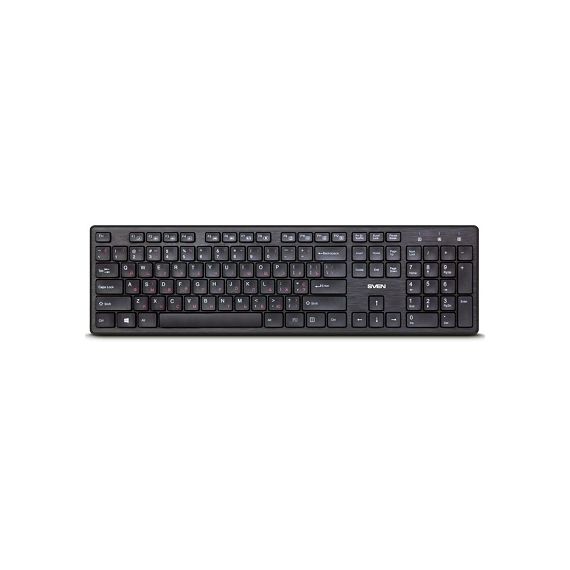 SVEN KB-E5800W, WIRELESS KEYBOARD, 104 KEYS,12 FN-KEYS SLIM COMPACT DESIGN, LOW-PROFILE KEYS WITH SMOOTH STROKE, NANO RECEIVER, USB, РУС/УКР/ENG, BLACK