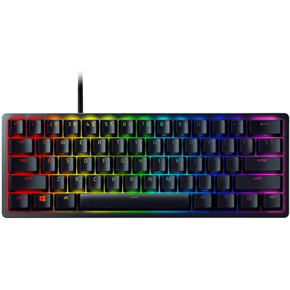 RAZER HUNTSMAN MINI GAMING KEYBOARD, 60% FORM FACTOR, CLICKY OPTICAL SWITCH - RED, DOUBLESHOT PBT KEYCAPS WITH SIDE-PRINTED SECONDARY FUNCTIONS-  RU LAYOUT