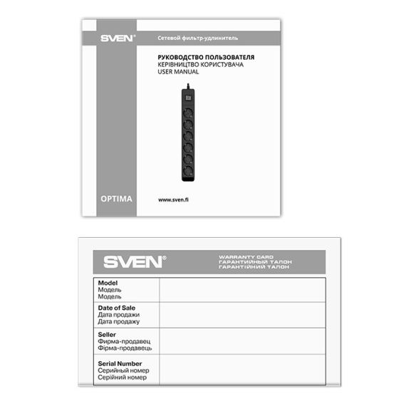 ФИЛЬТР СЕТЕВОЙ SVEN OPTIMA / 6 SOCKETS WITH CHILDREN PROTECTION / 3M / WALL MOUNTABLE / BLACK