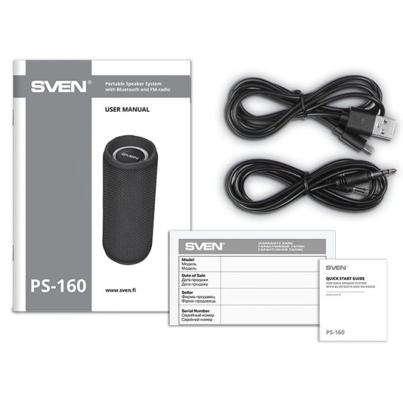 КОЛОНКА ПОРТАТИВНАЯ SVEN PS-160, BLACK / 12W / BLUETOOTH / FM / USB / MICROSD / 1200MA*H