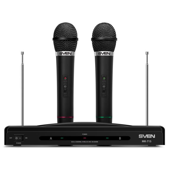 ДВА БЕСПРОВОДНЫХ МИКРОФОНА ДЛЯ КАРАОКЕ SVEN MK-715 / WIRELESS / BLACK