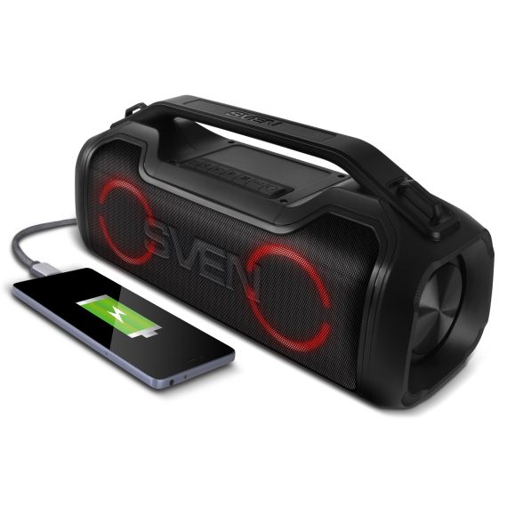 ПОРТАТИВНАЯ КОЛОНКА SVEN PS-390 BLACK / 50W / BLUETOOTH / FM TUNER / USB / MICROSD / TWS