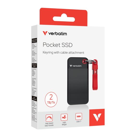 M.2 ВНЕШНИЙ SSD VERBATIM POCKET / 2TB / USB 3.2 GEN 2 / BLACK/RED