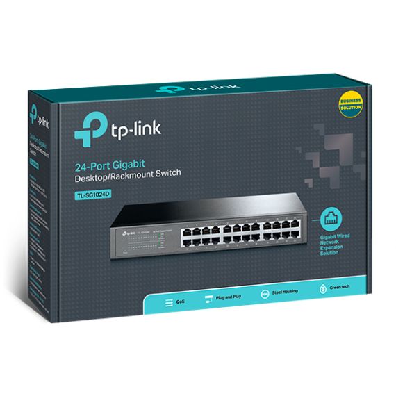 TP-LINK TL-SG1024D  24-PORT GIGABIT SWITCH, GIGABIT DESKTOP/RACHMOUNT SWITCH, 24 10/100/1000M RJ45 PORTS, 13-INCH STEEL CASE