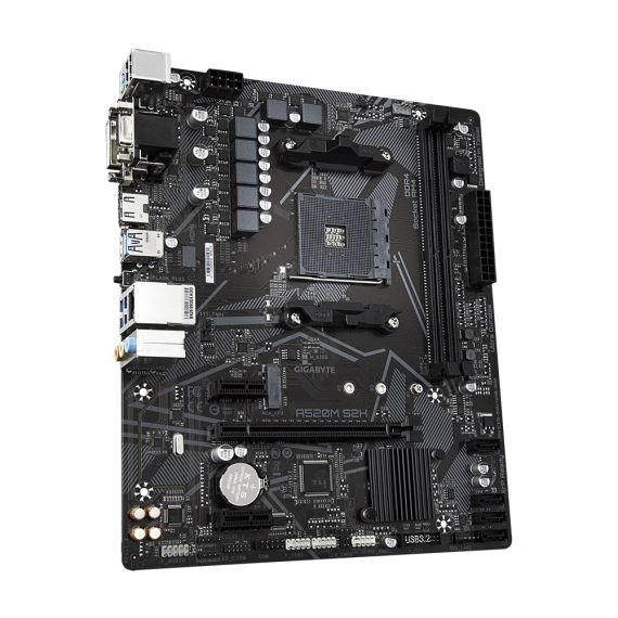 GIGABYTE GA-A520M-S2H, SOCKET AM4, AMD A520, DUAL 2XDDR4-5100, APU AMD GRAPHICS, VGA, DVI, HDMI, 1XPCIE X16, 4XSATA3, RAID, 1XM.2, 2XPCIE X1, ALC887 HDA, GBE LAN, 6XUSB3.2, RGB FUSION 2.0, MATX