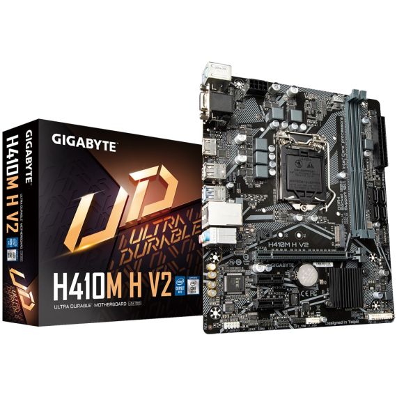 GIGABYTE H410M H V2, SOCKET 1200, INTEL(R) H470 (10TH GEN CPU), DUAL 2XDDR4-2933, CPU INTEL GRAPHICS, VGA, HDMI, 1XPCIE X16, 4XSATA3, RAID, 1XM.2, 2XPCIE X1, ALC887 HDA, GBE LAN, 4XUSB3.2, RGB LED, MATX