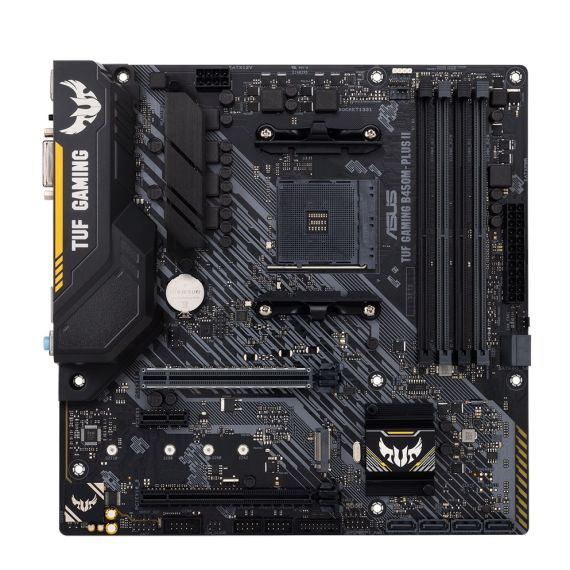 ASUS TUF GAMING B450M-PLUS II, SOCKET AM4, AMD B450, DUAL 4XDDR4-4400, APU AMD GRAPHICS, DVI, HDMI, 2XPCIE X16, 6XSATA3, RAID, 1XM.2, ALC897 HDA 7.1, 1XPCIE X1, 1GBE LAN, 1XUSB3.2GEN2, 5XUSB3.1 (1XTYPE-C & 4XTYPE-A), AURA SYNC RGB, TUF COMP, 24/7, MATX
