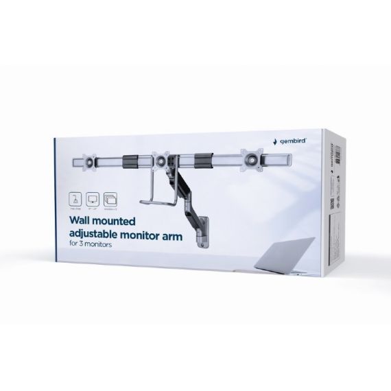 НАСТЕННЫЙ РЕГУЛИРУЕМЫЙ КРОНШТЕЙН ДЛЯ 3 МОНИТОРОВ UP TO 17-27”  GEMBIRD MA-WA3-01