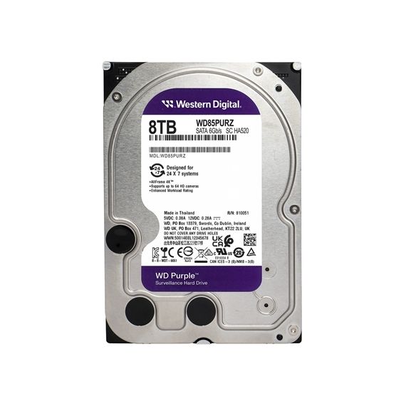 3.5” HDD 8.0TB  WESTERN DIGITAL WD85PURZ CAVIAR(R) PURPLE(TM), CMR DRIVE, 5640RPM, 256MB, SATAIII