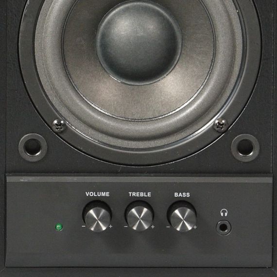 SVEN SPS-702 BLACK LEATHER,  2.0 / 2X20W RMS, CONTROL UNIT ON THE FRONT PANEL, MAGNETIC SHIELDING, HEADPHONE JACK, WOODEN, (4”+3/4”)