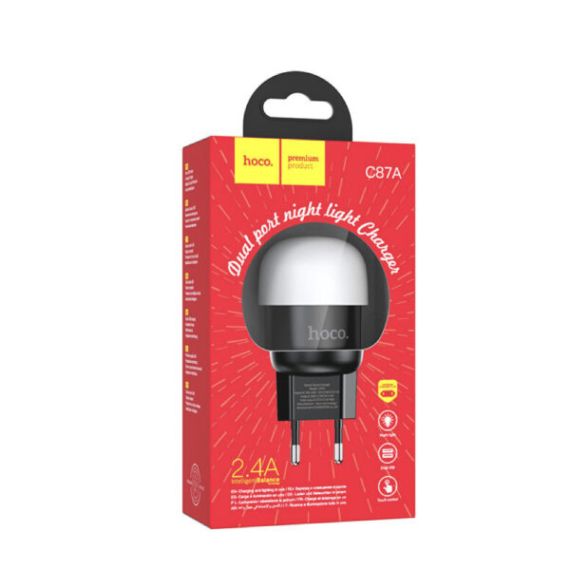 ЗАРЯДНОЕ УСТРОЙСТВО SPARKLE DUAL PORT NIGHT LIGHT  HOCO C87A / 2 X USB / BLACK