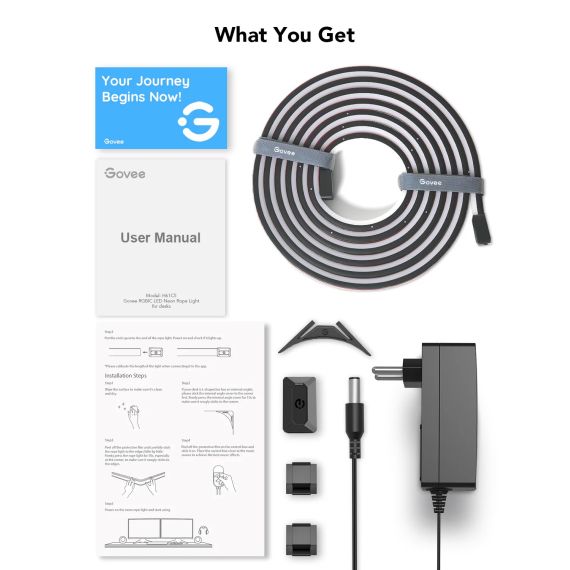 НЕОНОВАЯ СВЕТОВАЯ ВЕРЕВКА ДЛЯ СТОЛОВ NEON ROPE LIGHT FOR DESKS GOVEE RGBIC LED / 5M / MULTICOLOR / WI-FI / BLUETOOTH