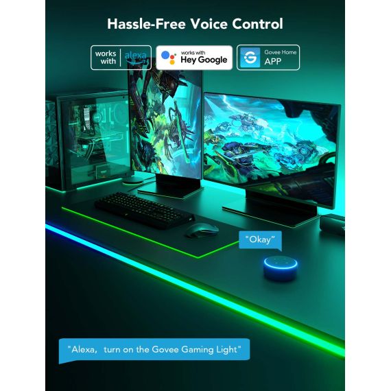 НЕОНОВАЯ СВЕТОВАЯ ВЕРЕВКА ДЛЯ СТОЛОВ NEON ROPE LIGHT FOR DESKS GOVEE RGBIC LED / 5M / MULTICOLOR / WI-FI / BLUETOOTH