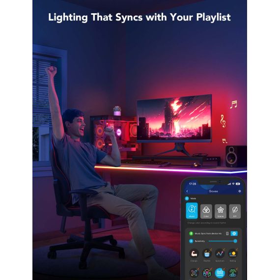 НЕОНОВАЯ СВЕТОВАЯ ВЕРЕВКА ДЛЯ СТОЛОВ NEON ROPE LIGHT FOR DESKS GOVEE RGBIC LED / 5M / MULTICOLOR / WI-FI / BLUETOOTH