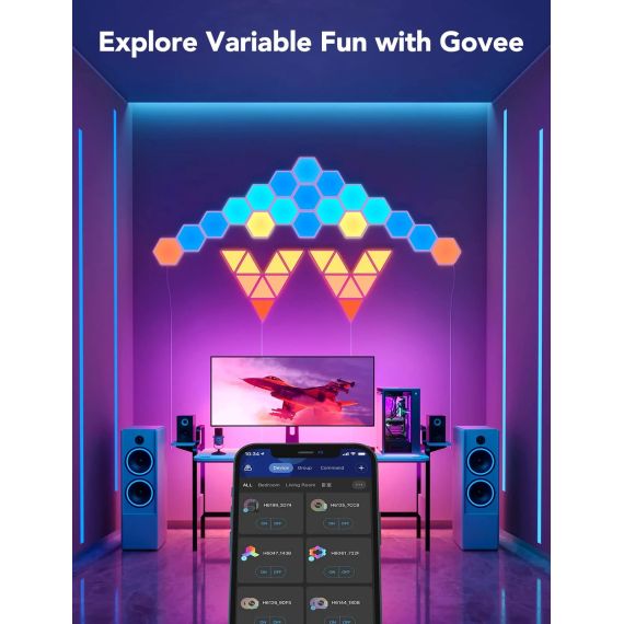 ШЕСТИУГОЛЬНЫЕ СВЕТОВЫЕ ПАНЕЛИ GOVEE GLIDE HEXA LIGHT PANELS / 10 PACK / WI-FI + BT / MULTICOLOR