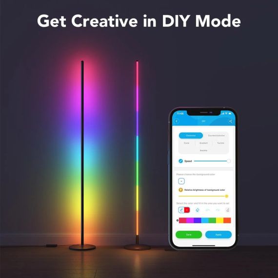 ТОРШЕР GOVEE RGBICW FLOOR LAMP, WI-FI + BT, MULTICOLOR + EXTRA WHITE LEDS