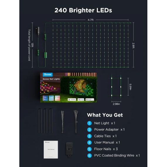 НАРУЖНЫЕ СЕТЧАТЫЕ СВЕТИЛЬНИКИ GOVEE RGBIC NET LIGHTS 1.2*1.2M