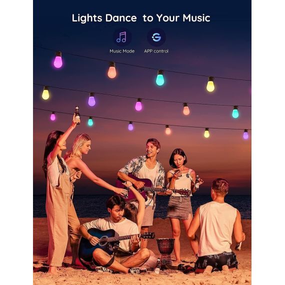 НАРУЖНЯЯ СВЕТОДИОДНАЯ ЛЕНТА GOVEE RGBIC SMART OUTDOOR STRING LIGHTS 15M, 15 LIGHT BULBS