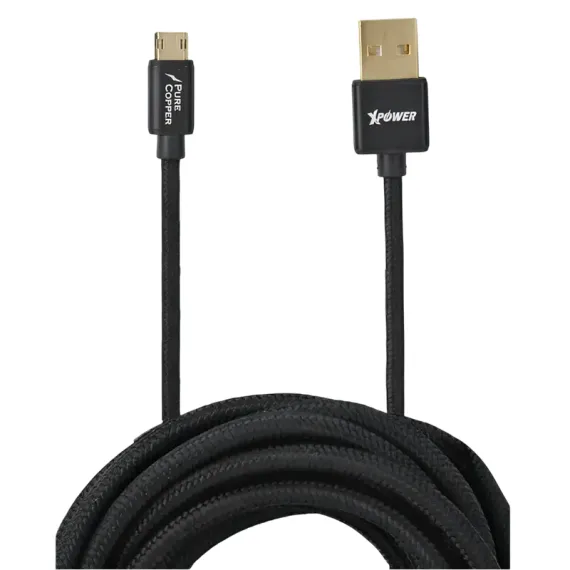 КАБЕЛЬ ДЛЯ ЗАРЯДКИ И СИНХРОНИЗАЦИИ XPOWER MICRO-USB CABLE, NYLON, 2M, USB TYPE-A/MICRO-USB, 2М, ЧЁРНЫЙ