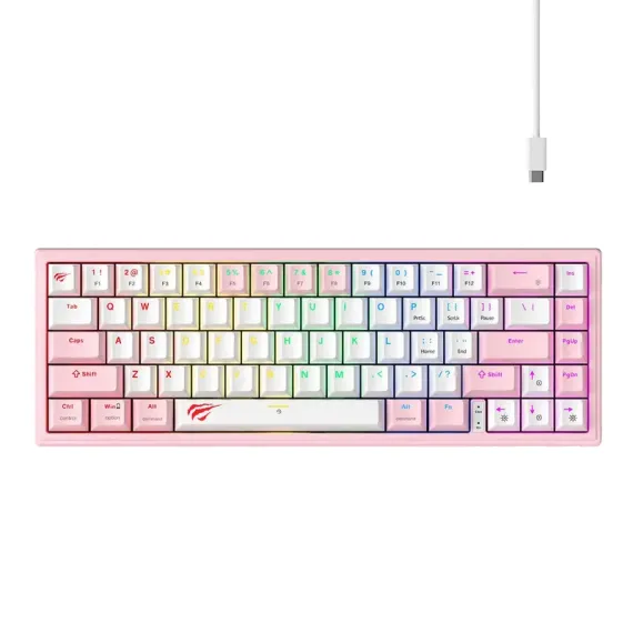 КЛАВИАТУРА HAVIT KB874L, ПРОВОДНОЕ, РОЗОВЫЙ | БЕЛЫЙ