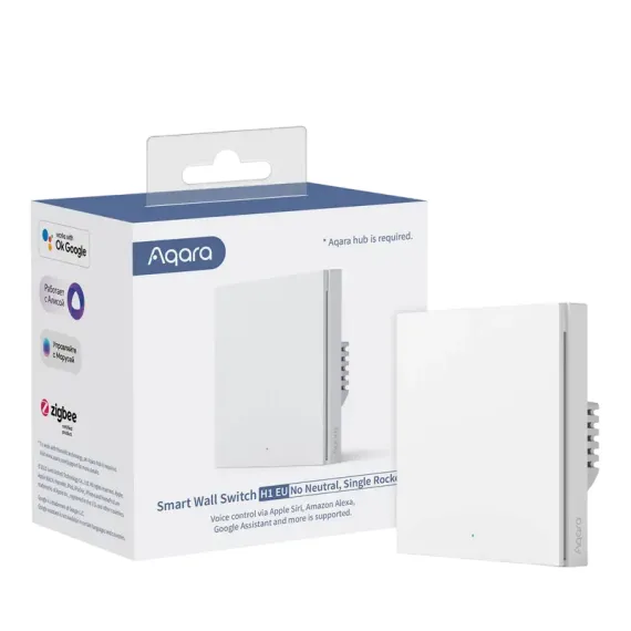 УМНЫЙ ВЫКЛЮЧАТЕЛЬ AQARA H1, ОДНОКЛАВИШНЫЙ БЕЗ НЕЙТРАЛИ, БЕЛЫЙ