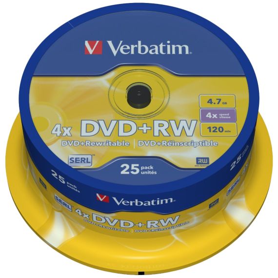 VERBATIM DATALIFEPLUS DVD+RW SERL4.7GB 4X MATT SILVER SURFAC - SPINDLE 25PCS.