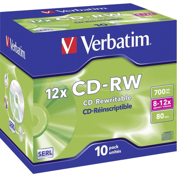 VERBATIM DATALIFEPLUS CD-RW SERL 700MB 12X SCRATCH RESISTANT SURFACE  - JEWEL CASE 10PCS.